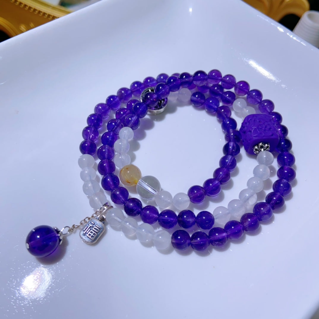 High-quality Natural Amethyst Triple-Layer Bracelet Original Design Bracelet