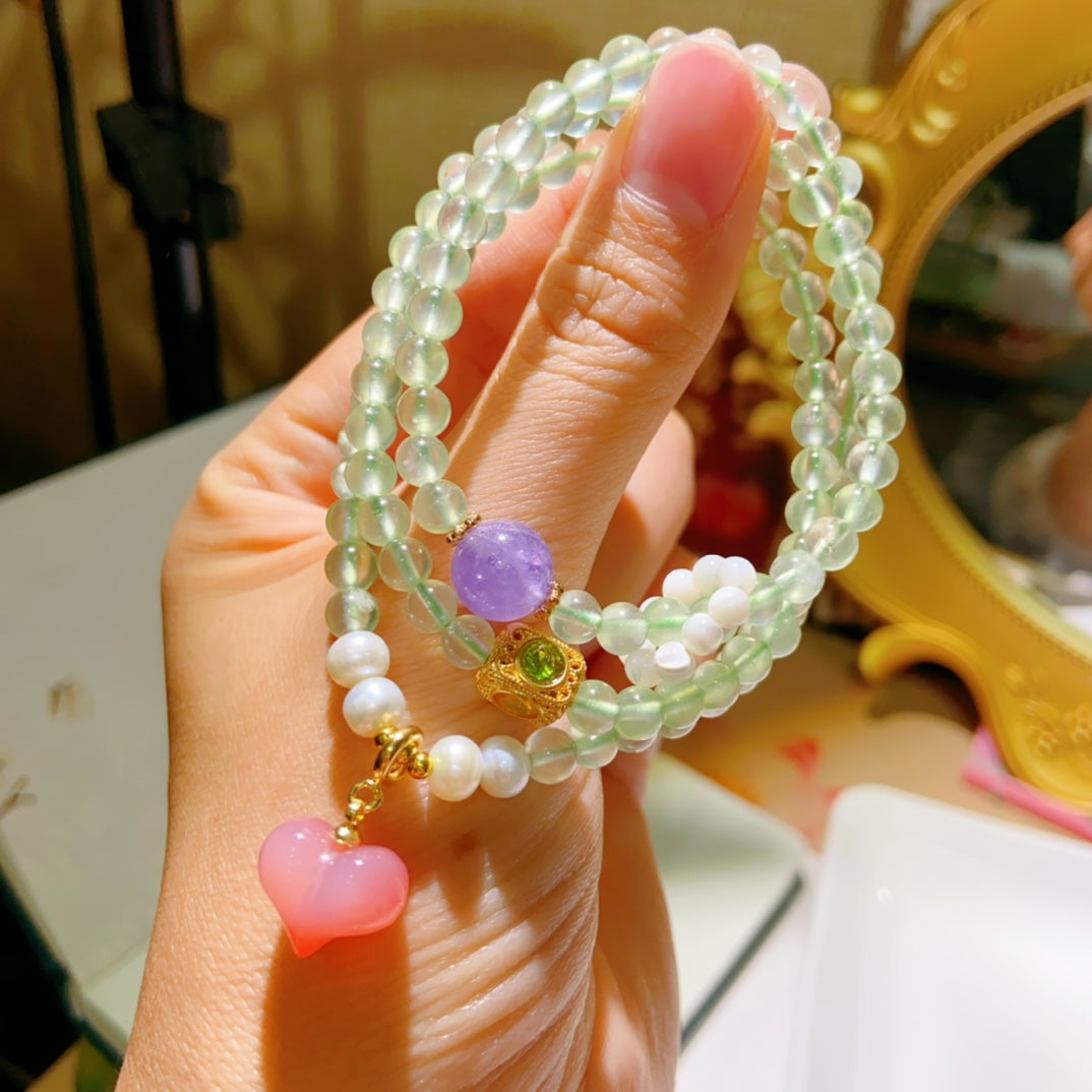 High-quality Natural Prehnite Triple-Layer Bracelet Original Design Bracelet