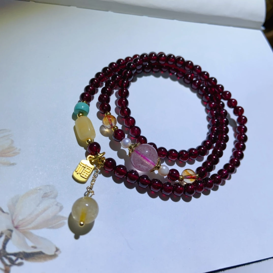 High-quality Natural garnet Triple-Layer Bracelet Original Design Bracelet