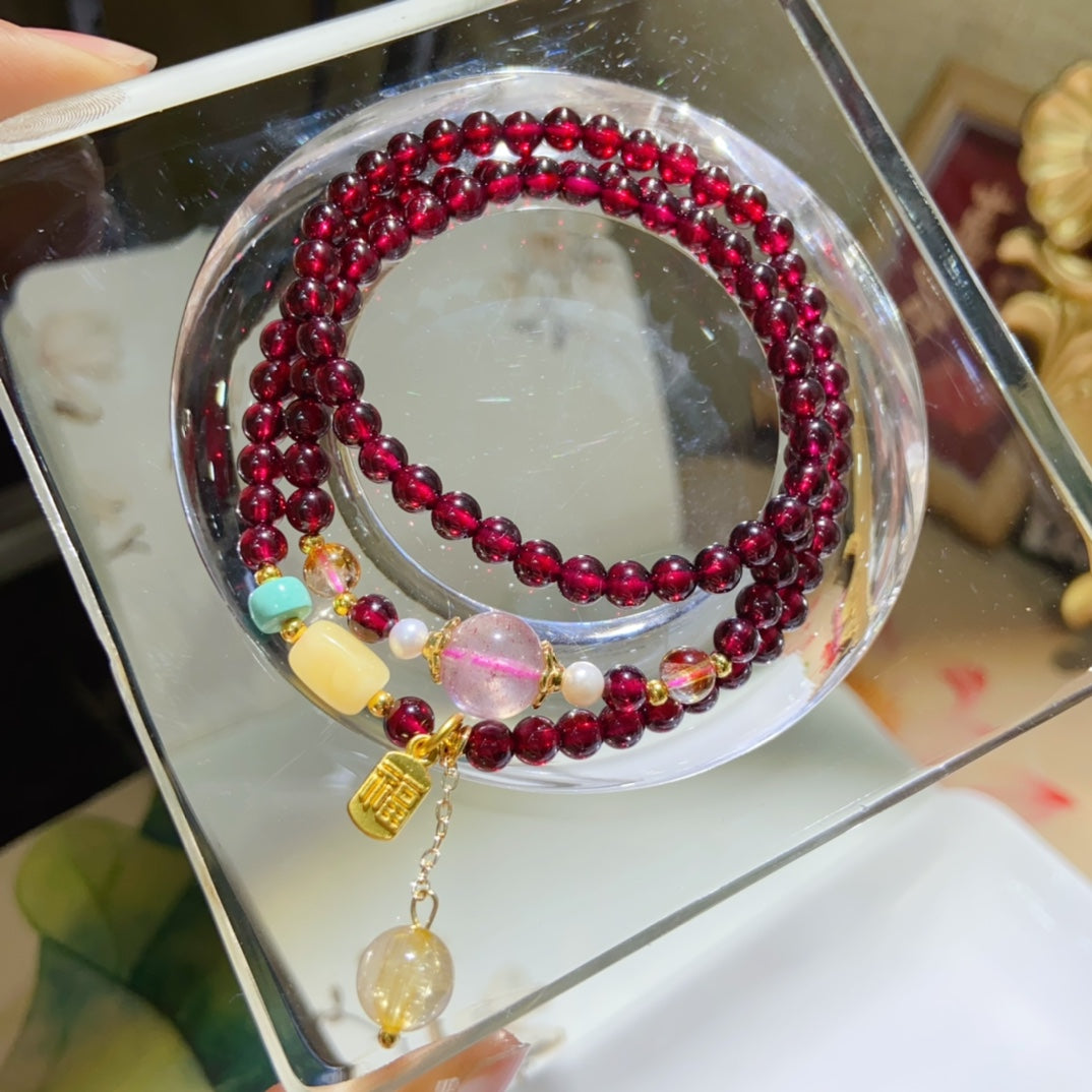 High-quality Natural garnet Triple-Layer Bracelet Original Design Bracelet