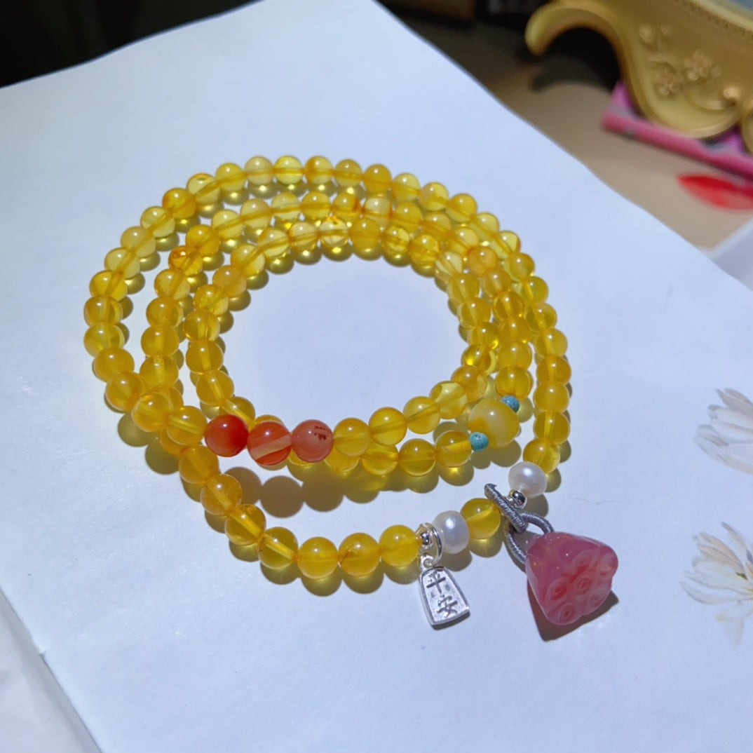 High-quality Natural amber Triple-Layer Bracelet Original Design Bracelet