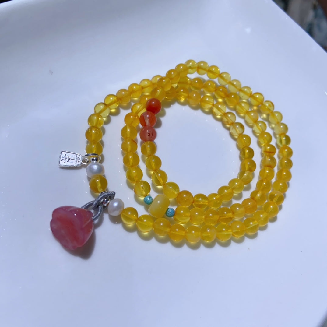 High-quality Natural amber Triple-Layer Bracelet Original Design Bracelet