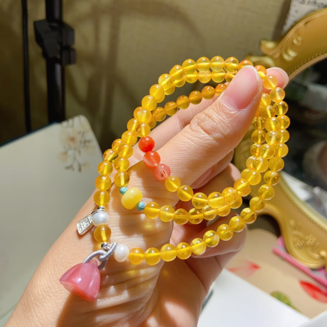 High-quality Natural amber Triple-Layer Bracelet Original Design Bracelet