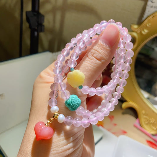 High-quality Natural rose quartz Triple-Layer Bracelet Original Design Bracelet