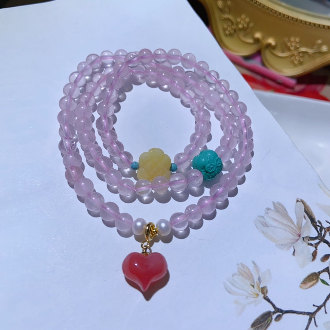 High-quality Natural rose quartz Triple-Layer Bracelet Original Design Bracelet