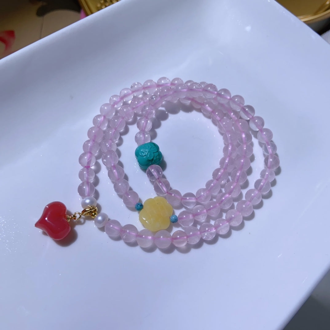 High-quality Natural rose quartz Triple-Layer Bracelet Original Design Bracelet