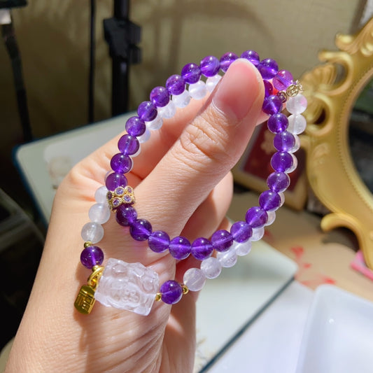 High-quality Natural amethyst moonstone two-layer bracelet Original Design Bracelet