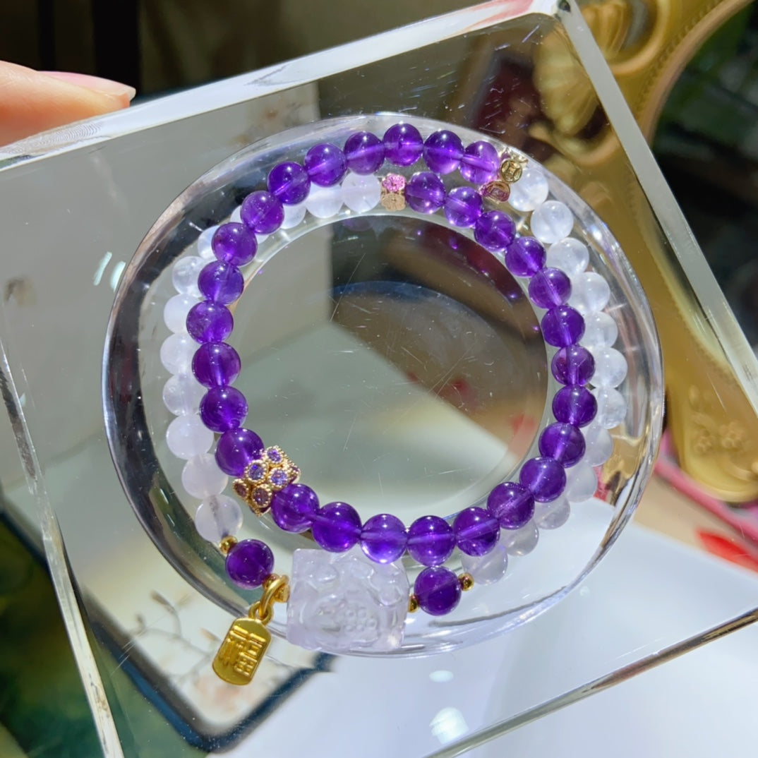 High-quality Natural amethyst moonstone two-layer bracelet Original Design Bracelet