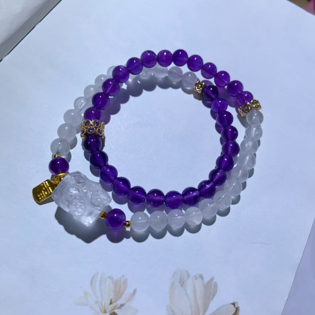 High-quality Natural amethyst moonstone two-layer bracelet Original Design Bracelet